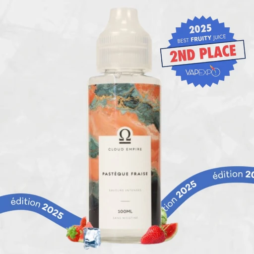 E-liquide Fraise Pastèque par Fuu Cloud Empire, récompensé 2ème place catégorie fruité aux Vapexpo Awards 2025