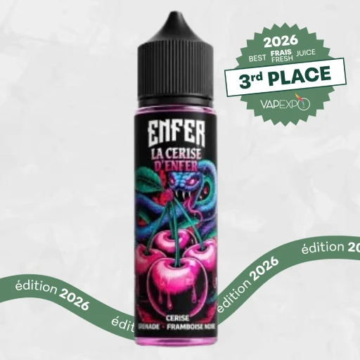 Le Cassis d'Enfer e-liquid bottle by Vape 47, 3rd place winner best fresh e-liquid at Vapexpo Awards 2026