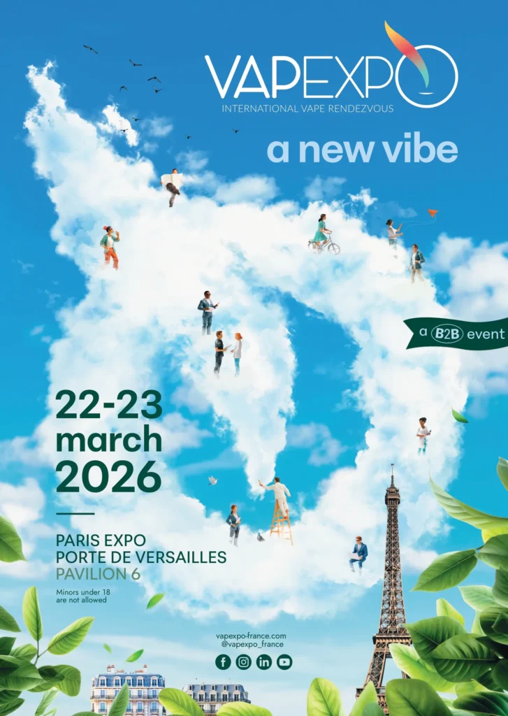 Official poster for Vapexpo Paris 2026 - March 22-23 at Paris Expo Porte de Versailles